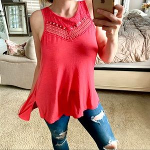 CANDIES | Embellished Coral Sleeveless Blouse Tank
